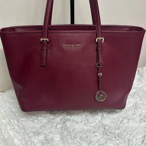 Michael Kors Burgundy Leather Jet Set Tote